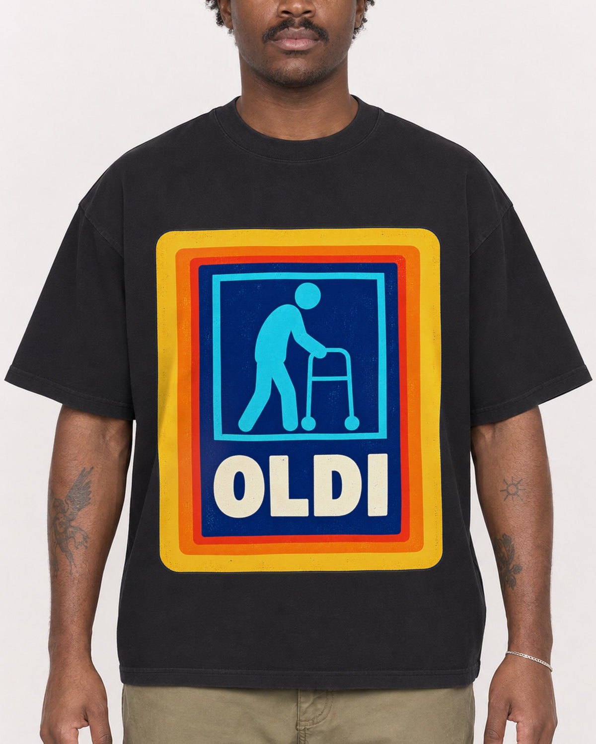 Mockup Boxy Heavyweight Tee Black male close-up 24