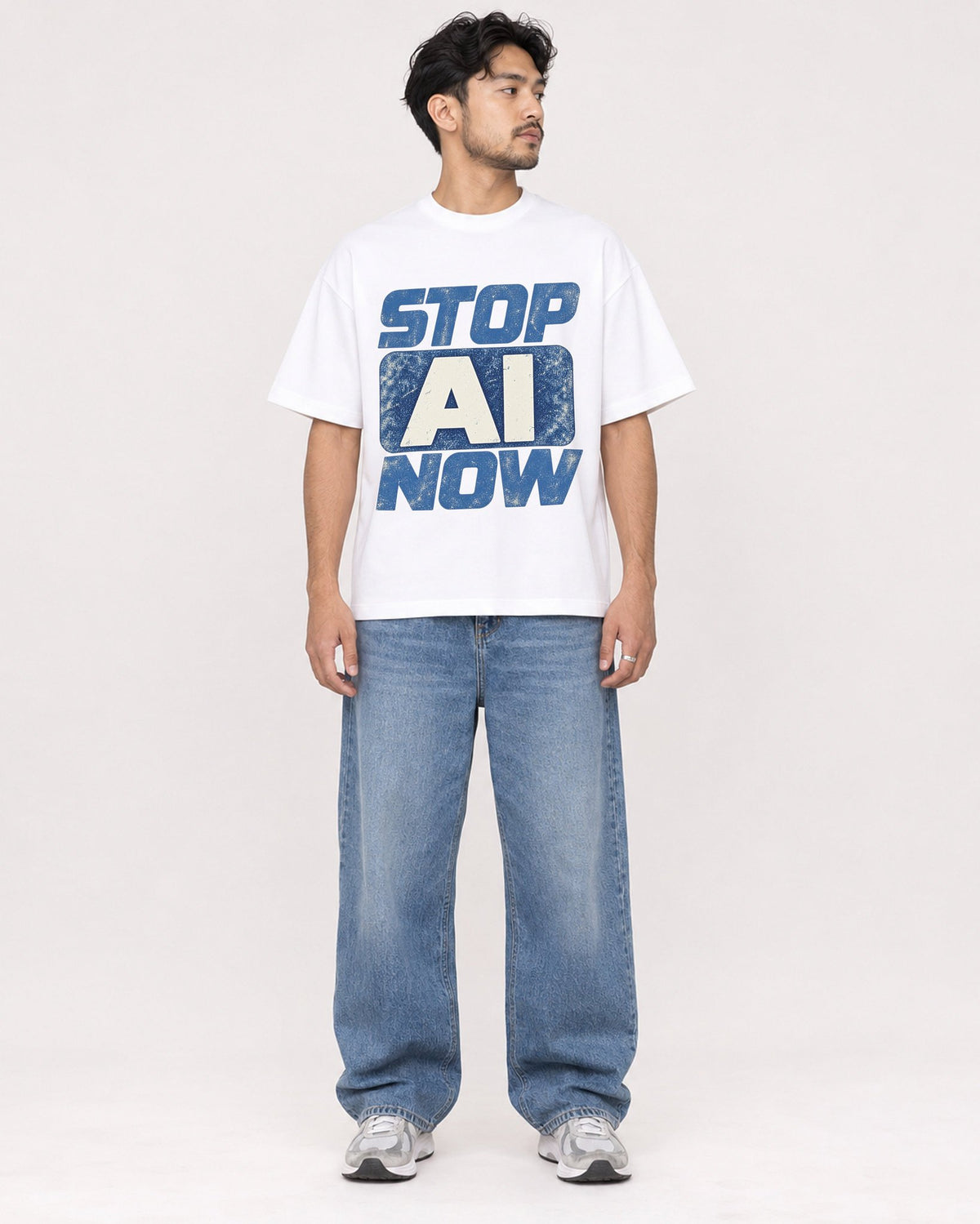 Mockup Boxy Heavyweight Tee White male full-body 02