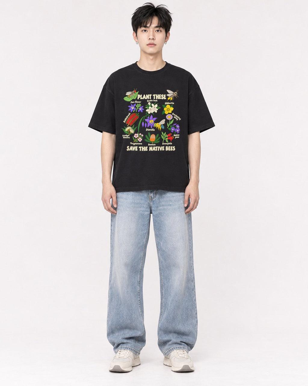 Mockup Boxy Heavyweight Tee Black male full-body 01