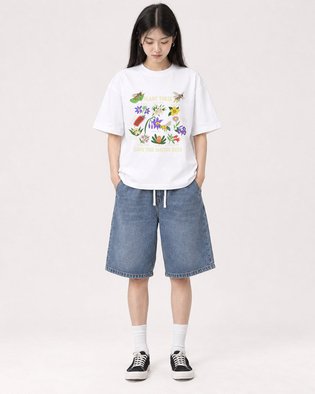 Mockup Boxy Heavyweight Tee White female full-body 01