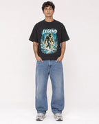 Mockup Boxy Heavyweight Tee Black male full-body 06