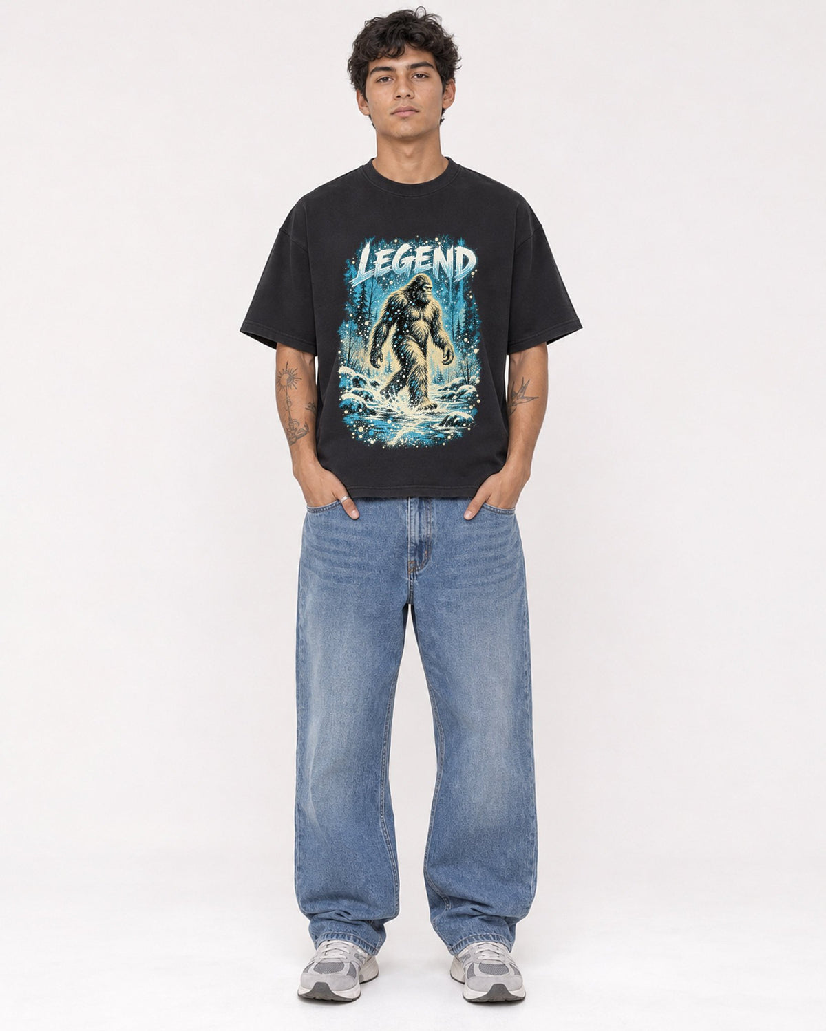Mockup Boxy Heavyweight Tee Black male full-body 06