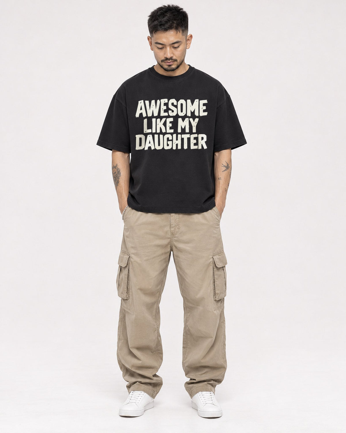 Mockup Boxy Heavyweight Tee Black male full-body 12