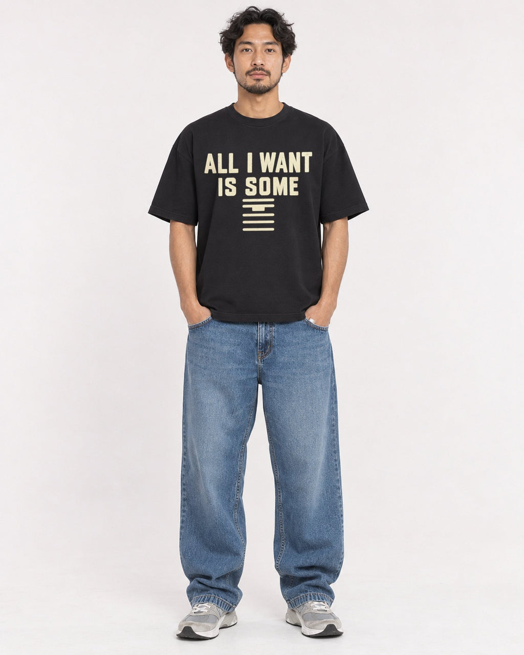 Mockup Boxy Heavyweight Tee Black male full-body 02