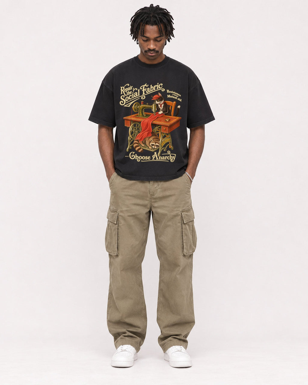 Mockup Boxy Heavyweight Tee Black male full-body 04