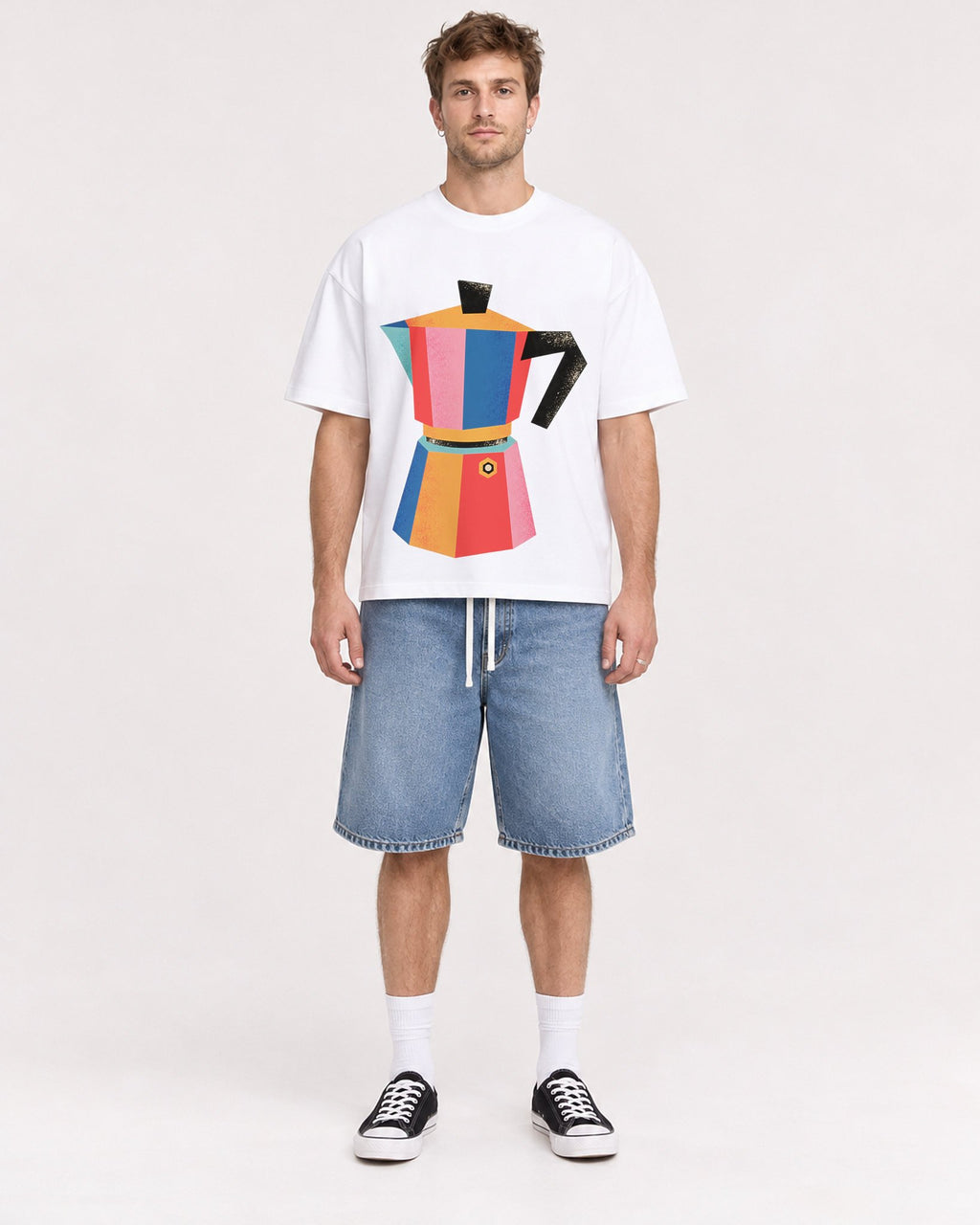 Mockup Boxy Heavyweight Tee White male full-body 08
