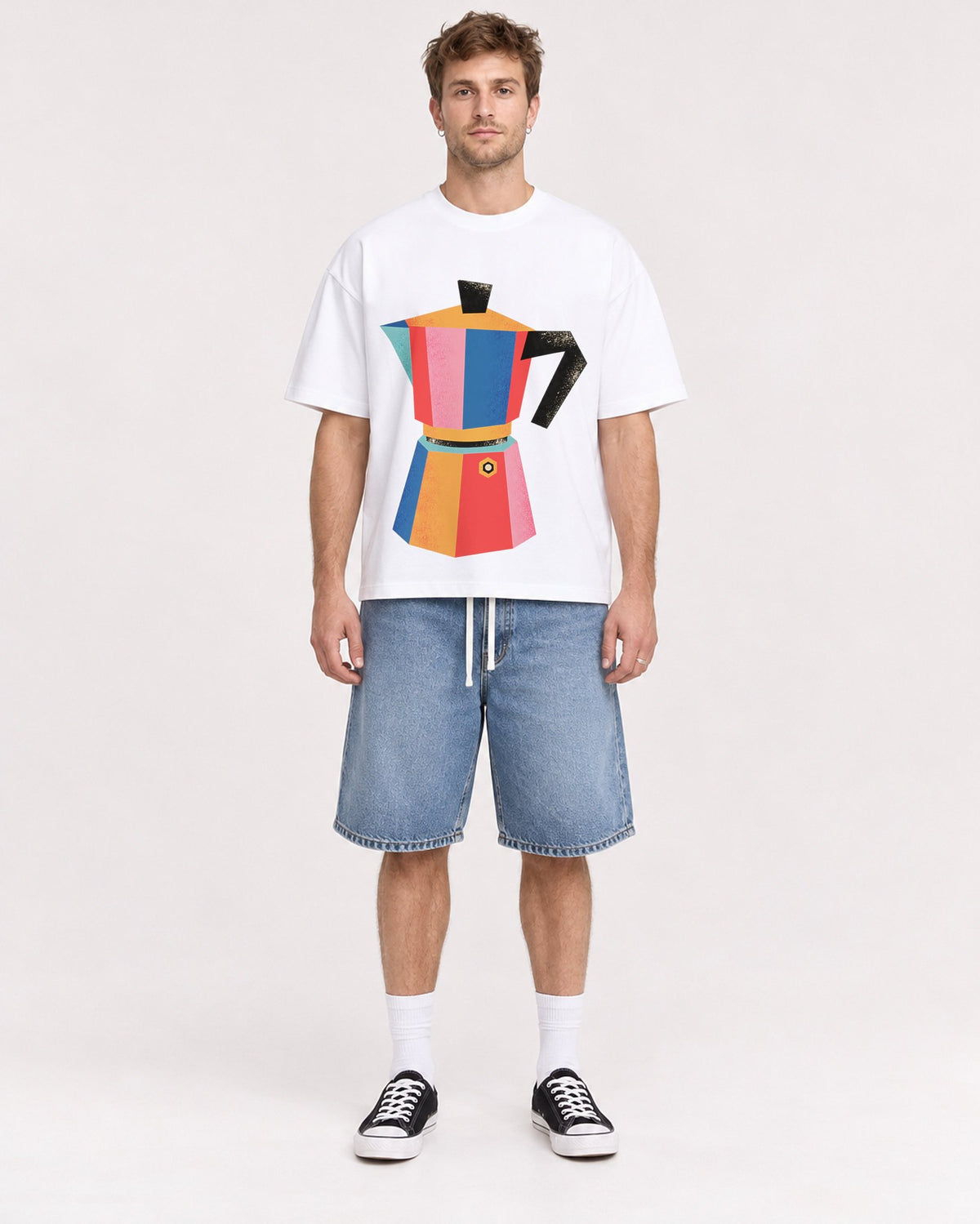 Mockup Boxy Heavyweight Tee White male full-body 08