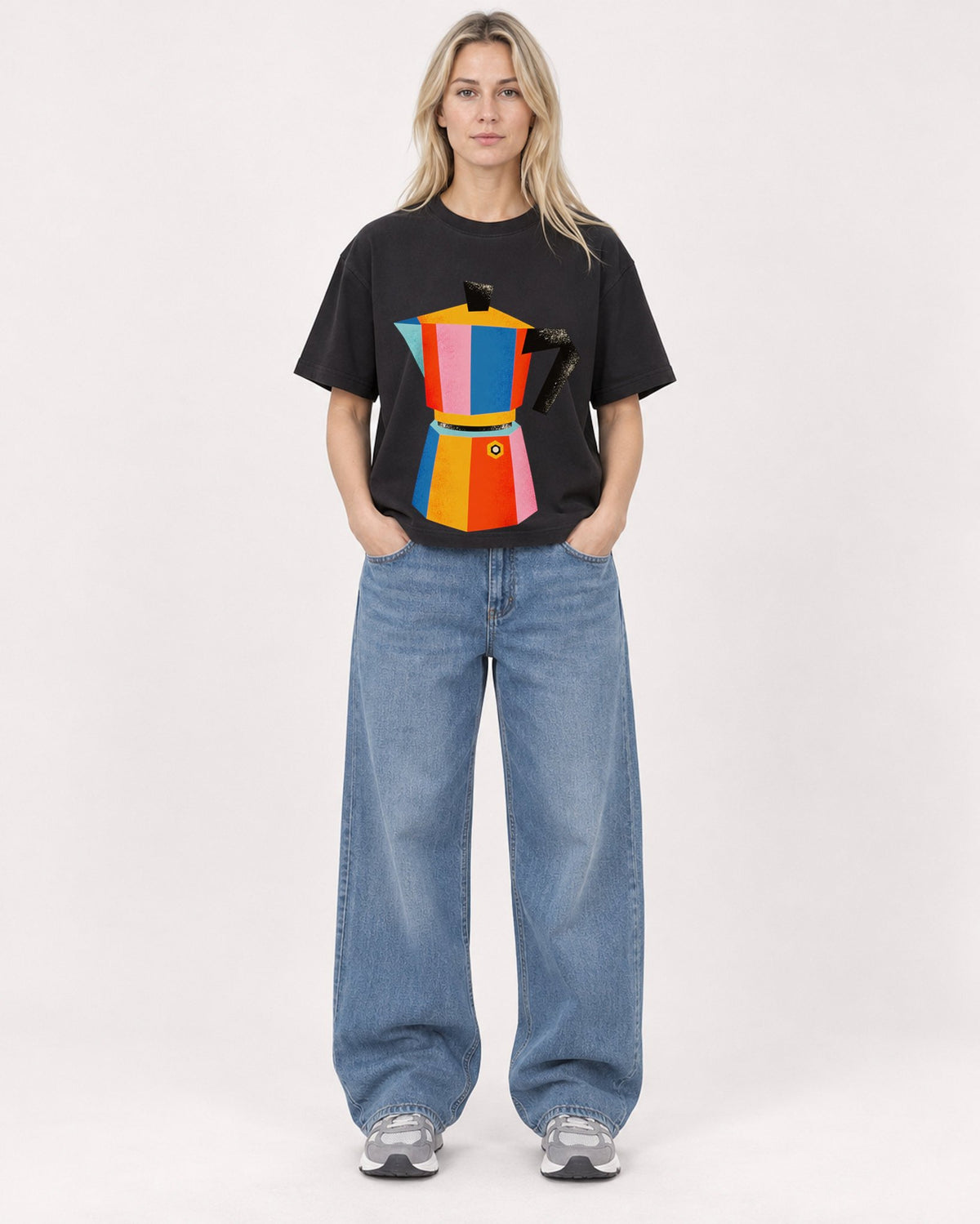 Mockup Boxy Heavyweight Tee Black female full-body 08