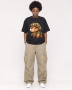 Mockup Boxy Heavyweight Tee Black female full-body 14