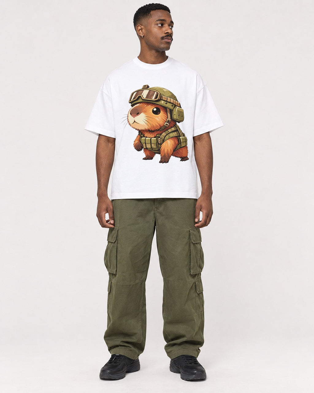 Mockup Boxy Heavyweight Tee White male full-body 14