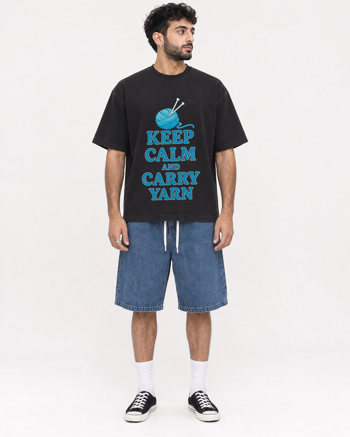 Mockup Boxy Heavyweight Tee Black male full-body 07
