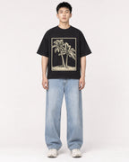Mockup Boxy Heavyweight Tee Black male full-body 21