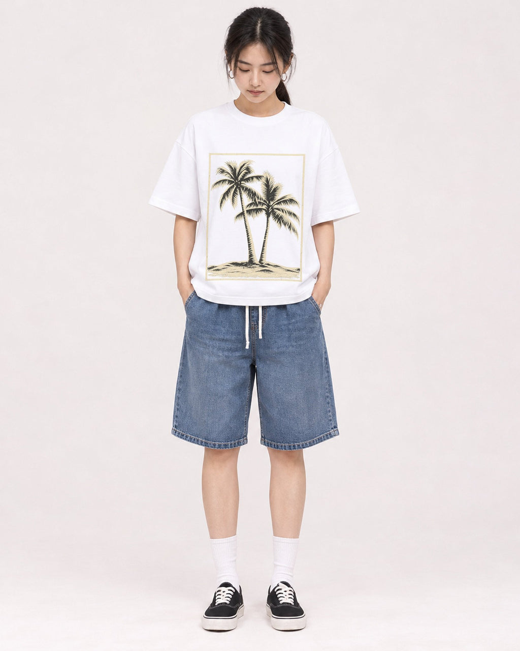 Mockup Boxy Heavyweight Tee White female full-body 21