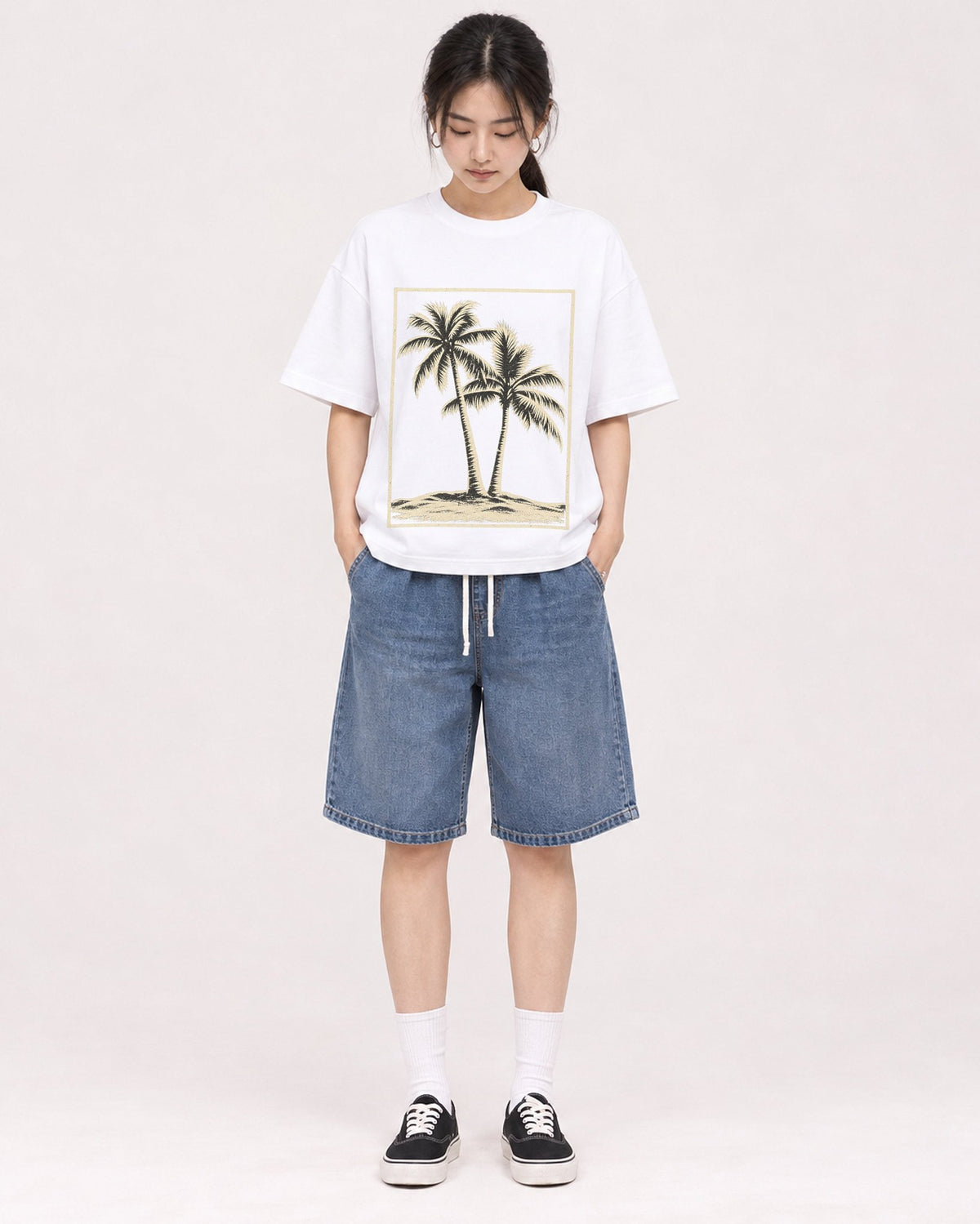 Mockup Boxy Heavyweight Tee White female full-body 21