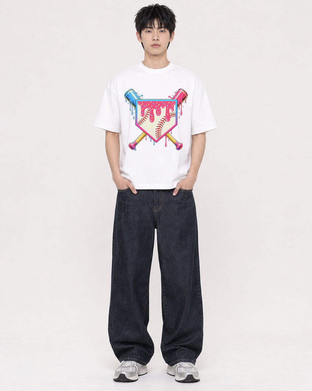 Mockup Boxy Heavyweight Tee White male full-body 01