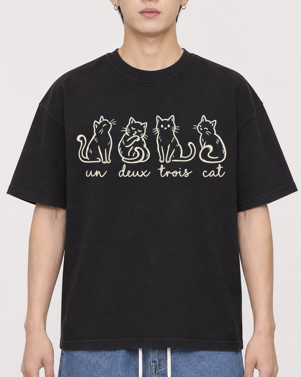 Mockup Boxy Heavyweight Tee Black male close-up 31