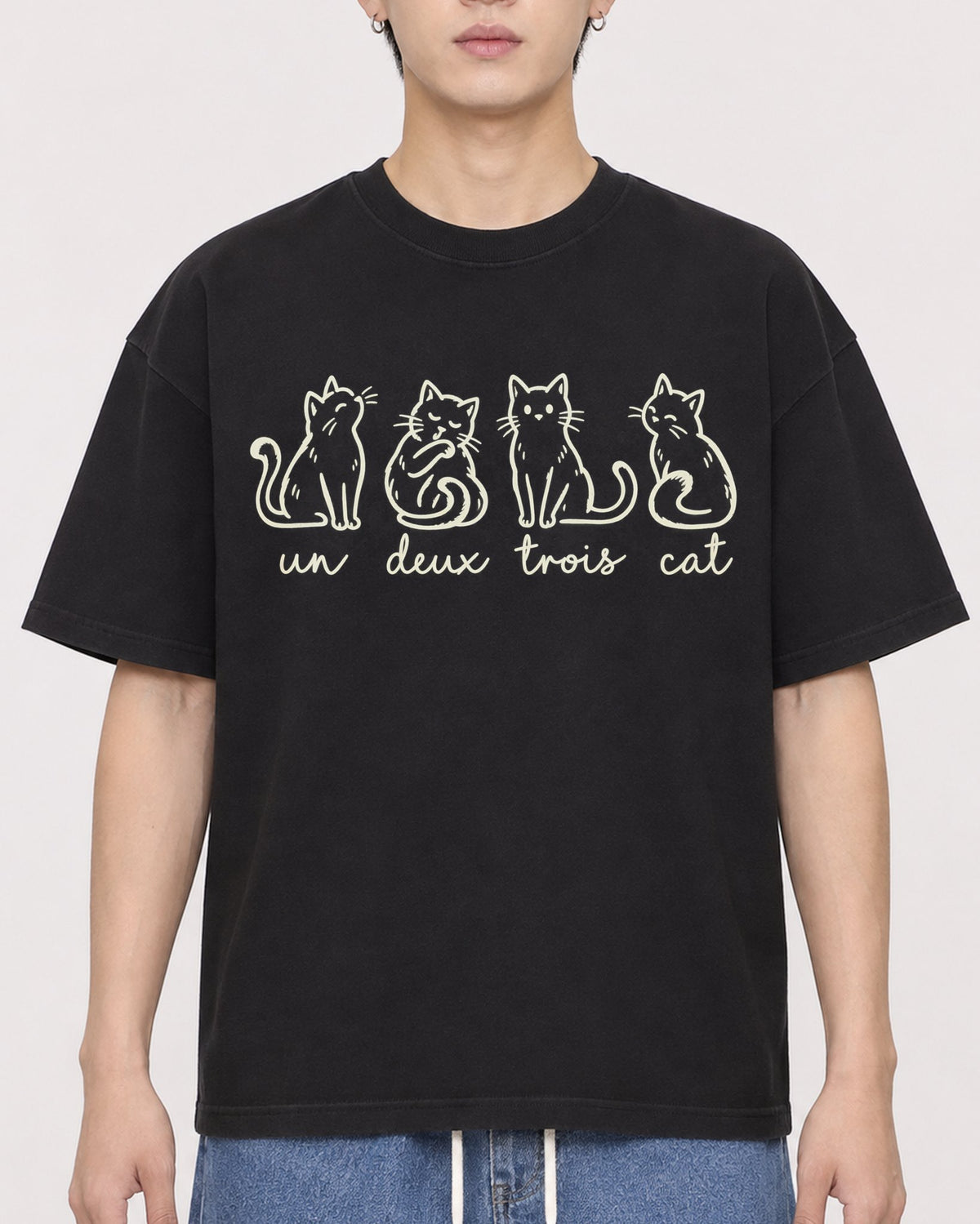 Mockup Boxy Heavyweight Tee Black male close-up 31
