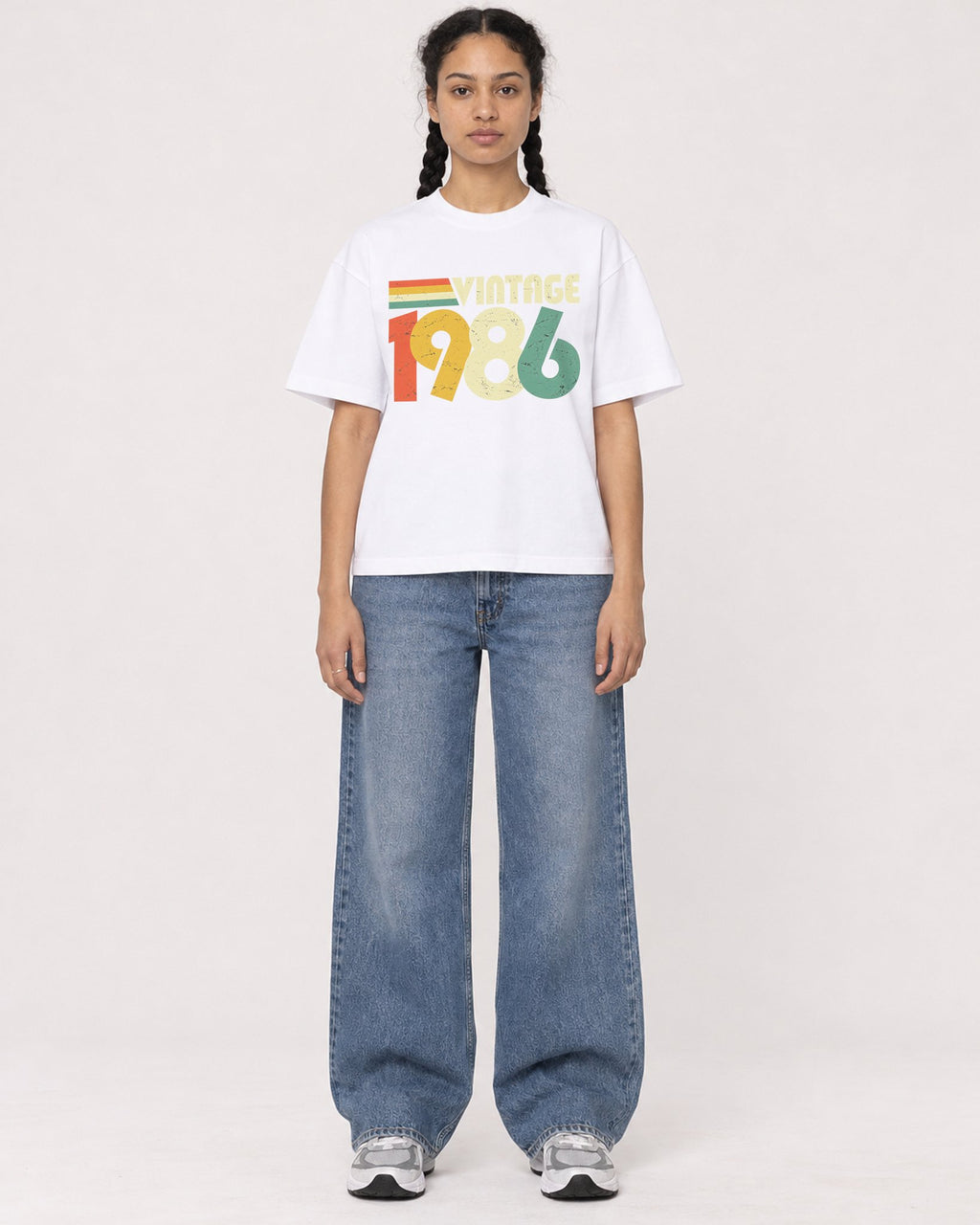 Mockup Boxy Heavyweight Tee White female full-body 50