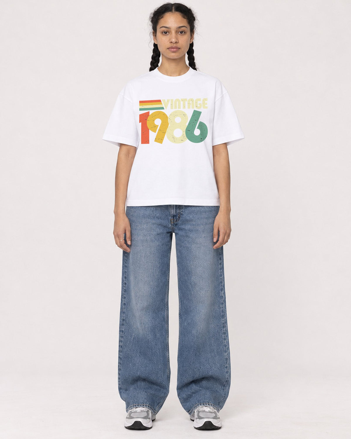 Mockup Boxy Heavyweight Tee White female full-body 50