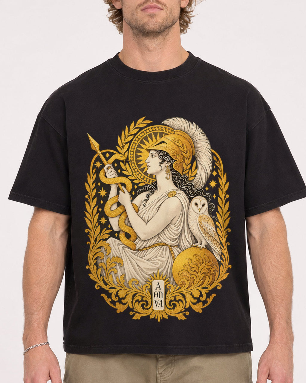 Mockup Boxy Heavyweight Tee Black male close-up 28