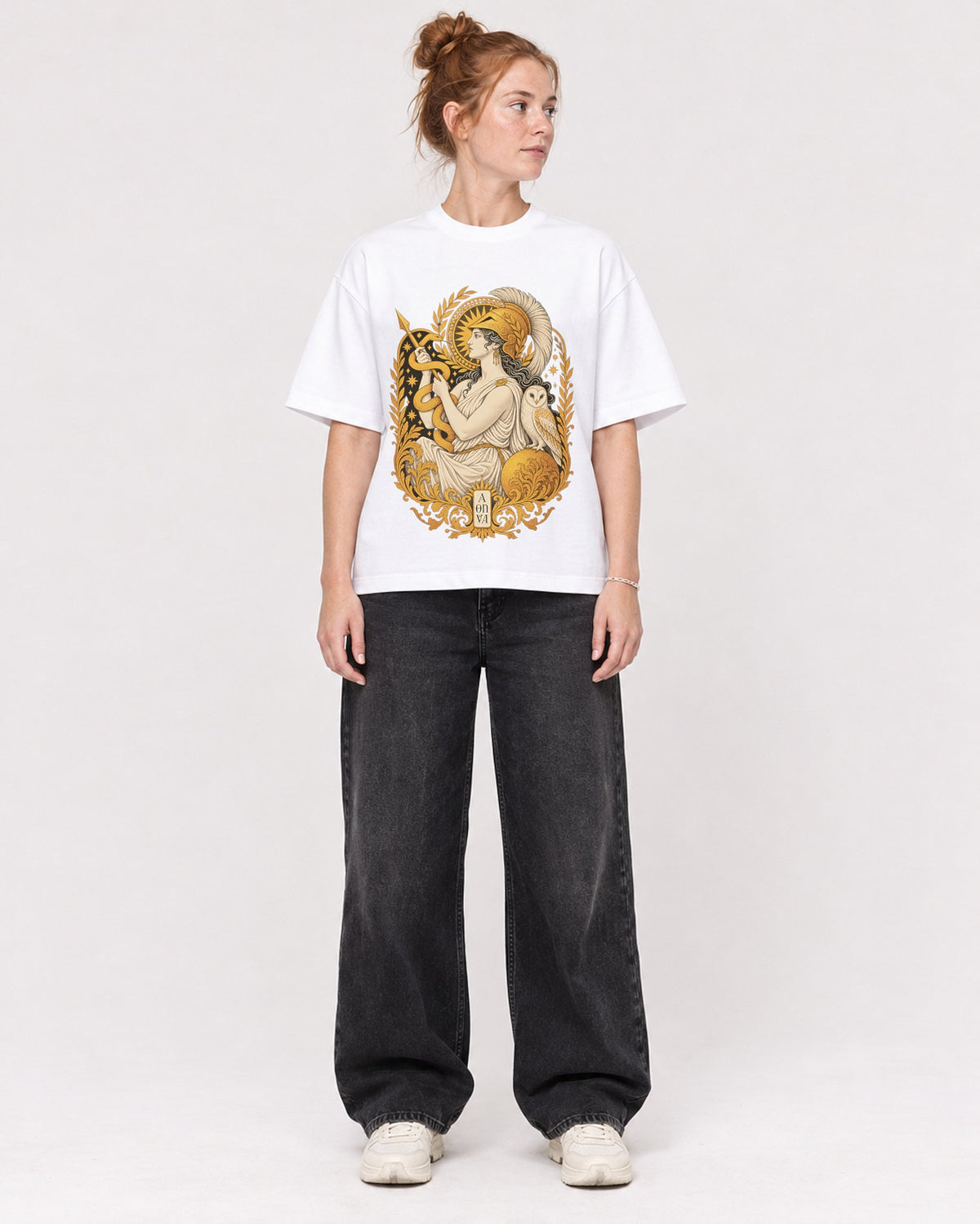 Mockup Boxy Heavyweight Tee White female full-body 28