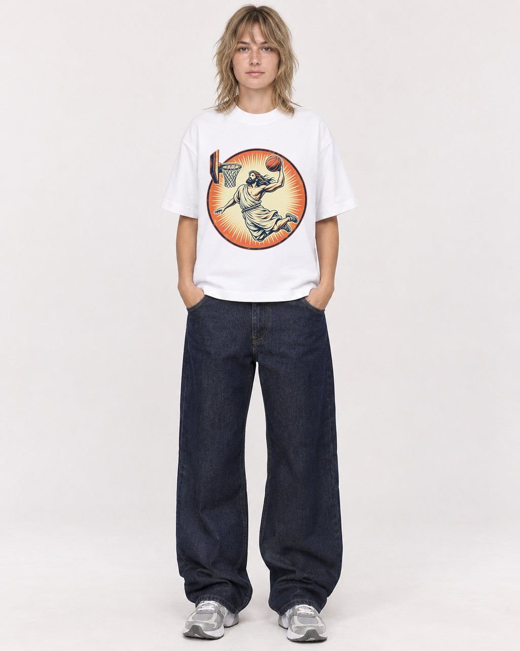 Mockup Boxy Heavyweight Tee White female full-body 19
