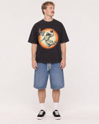 Mockup Boxy Heavyweight Tee Black male full-body 19