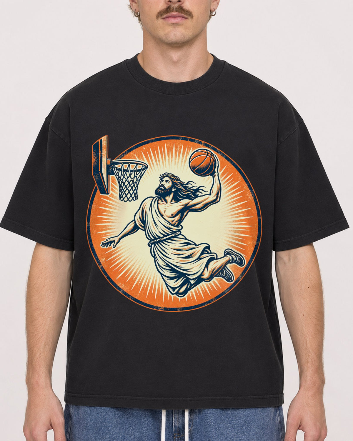 Mockup Boxy Heavyweight Tee Black male close-up 19