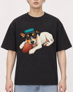 Mockup Boxy Heavyweight Tee Black male close-up 01