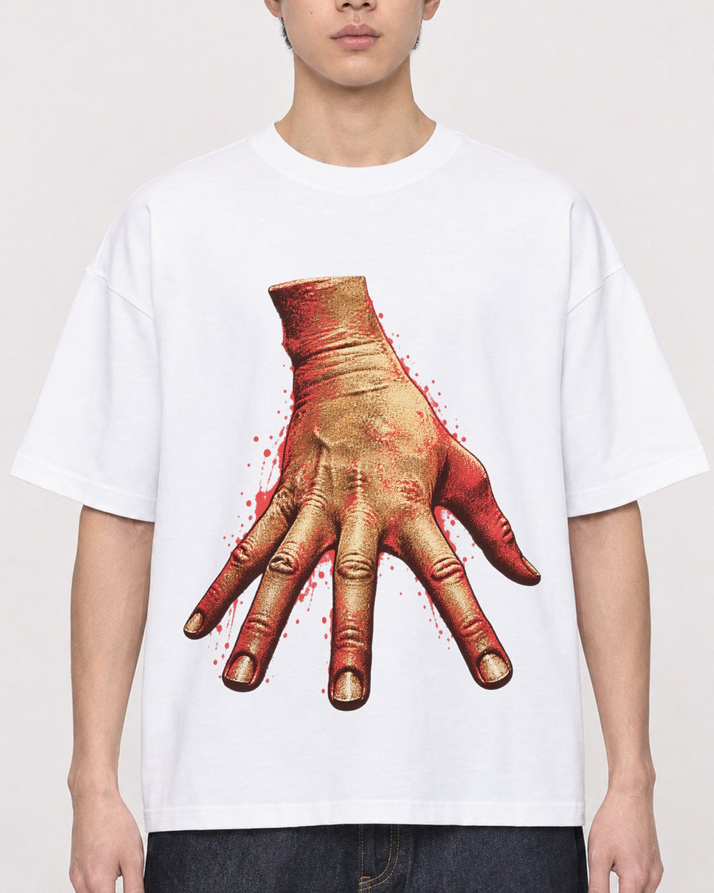 Mockup Boxy Heavyweight Tee White male close-up 01