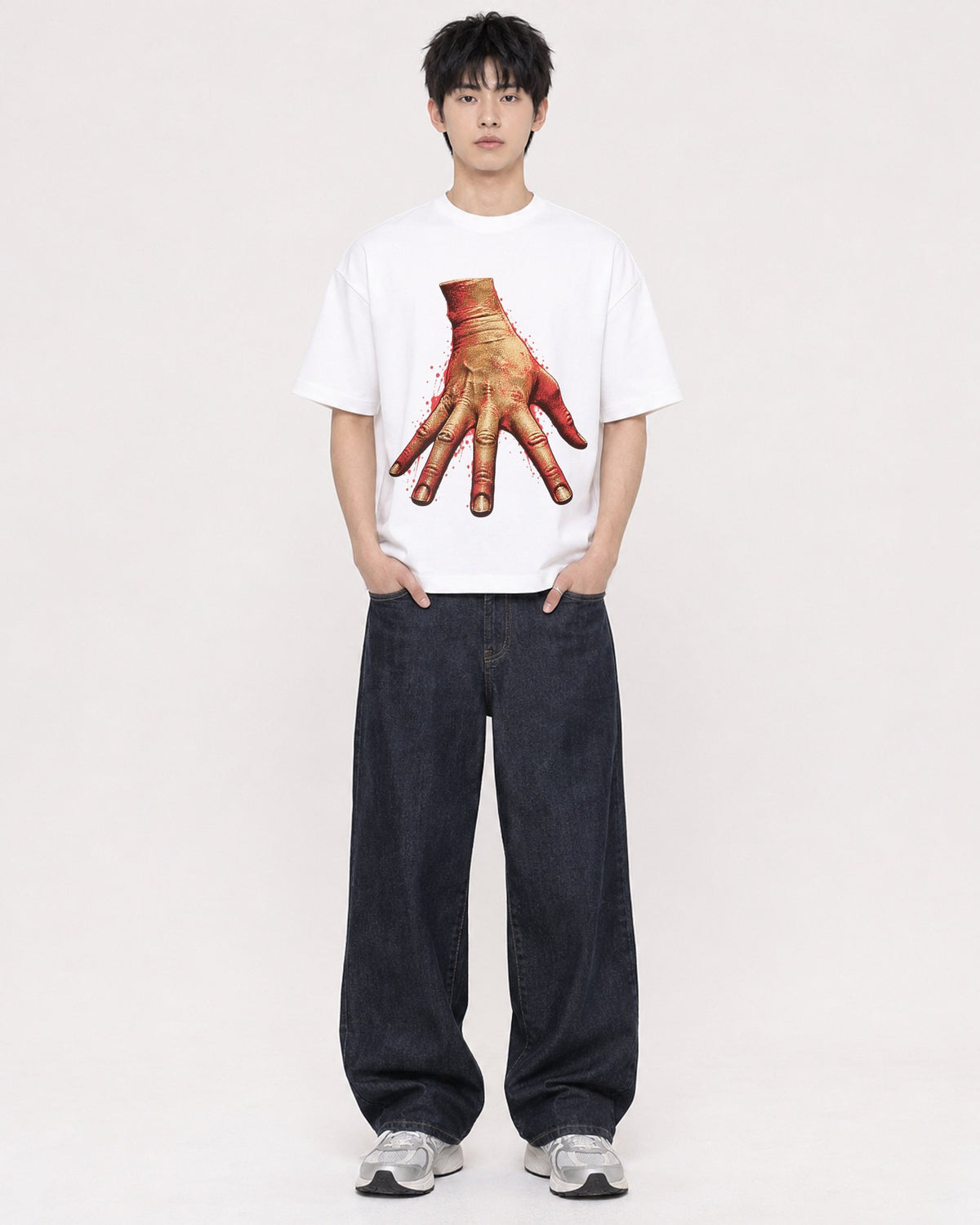 Mockup Boxy Heavyweight Tee White male full-body 01