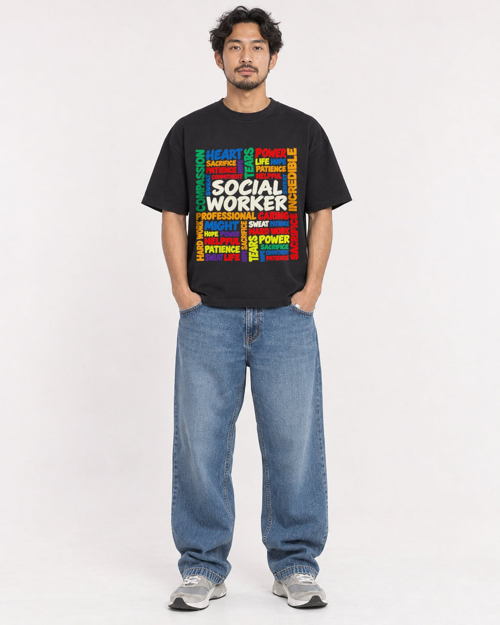 Mockup Boxy Heavyweight Tee Black male full-body 02