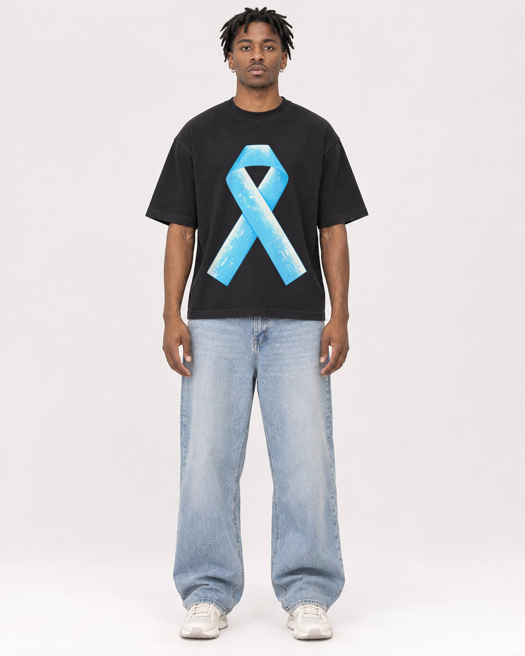 Mockup Boxy Heavyweight Tee Black male full-body 05