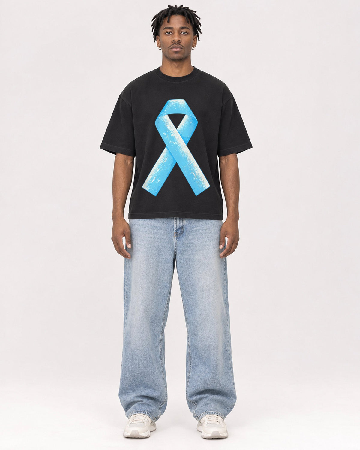 Mockup Boxy Heavyweight Tee Black male full-body 05