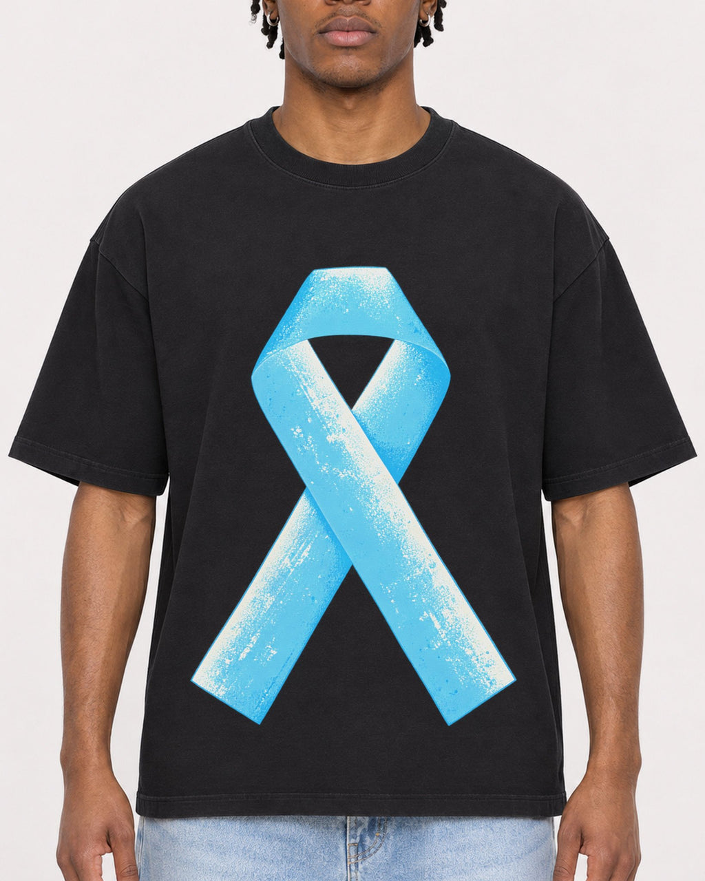 Mockup Boxy Heavyweight Tee Black male close-up 05