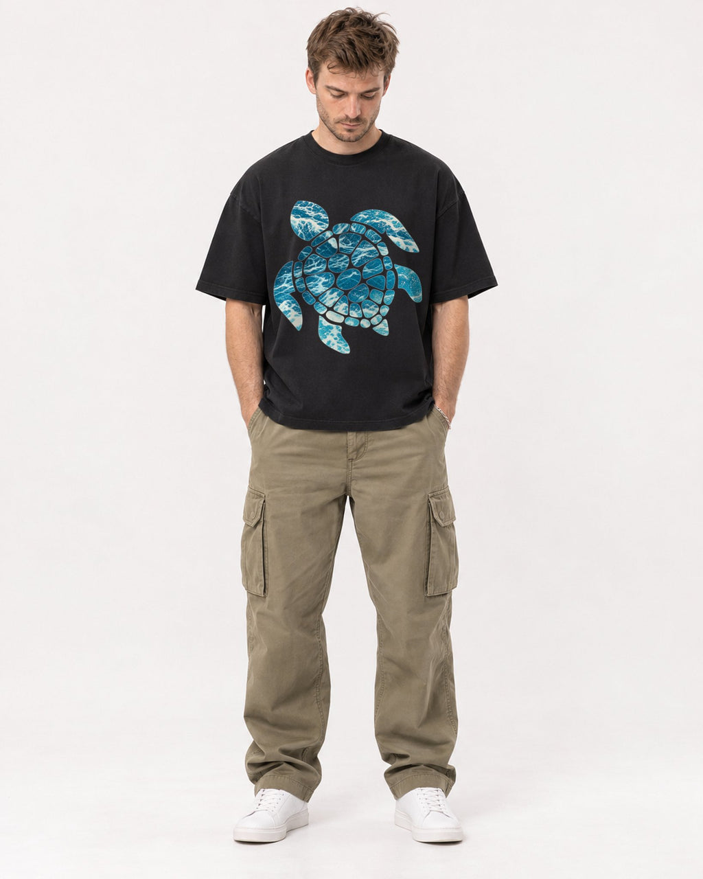 Mockup Boxy Heavyweight Tee Black male full-body 08