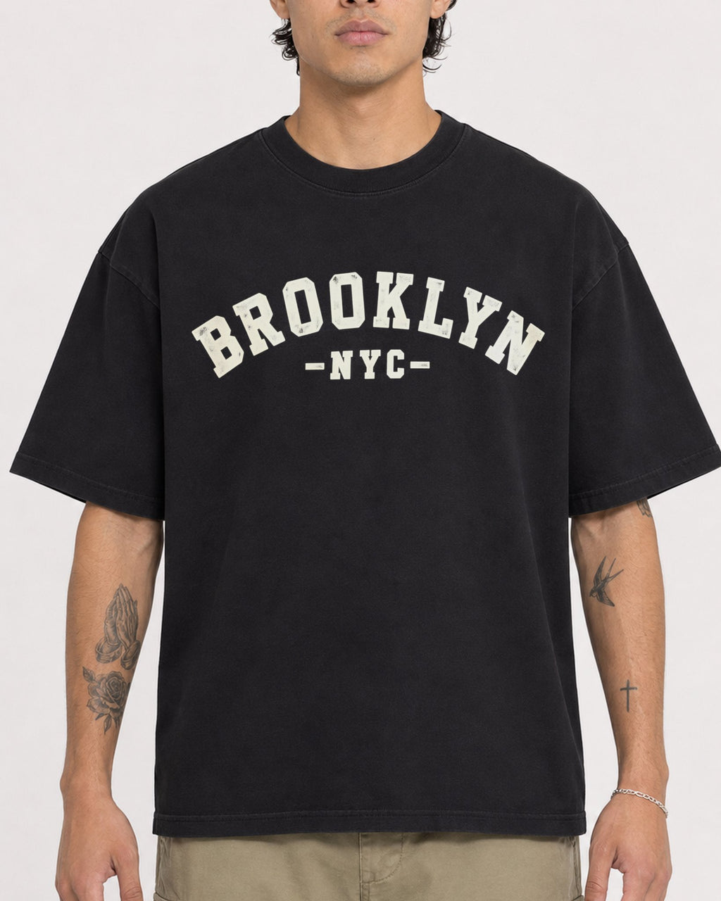 Mockup Boxy Heavyweight Tee Black male close-up 36