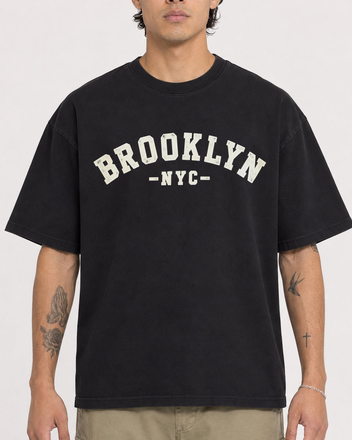 Mockup Boxy Heavyweight Tee Black male close-up 36