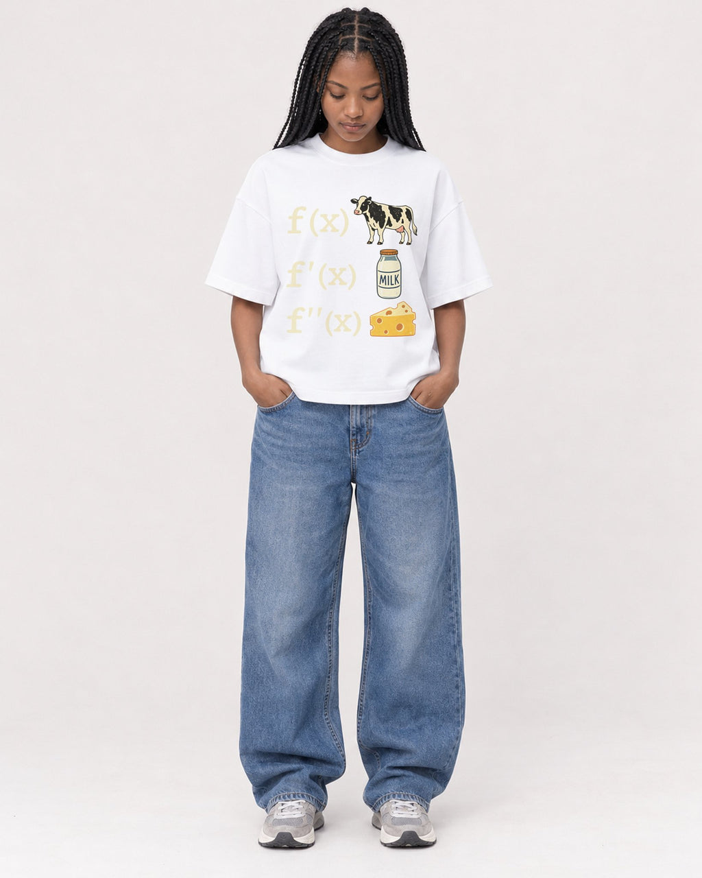 Mockup Boxy Heavyweight Tee White female full-body 45