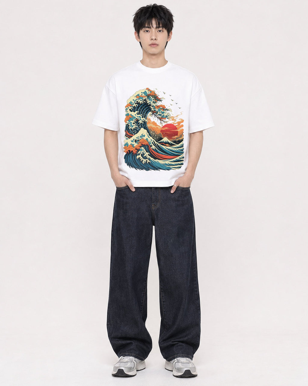 Mockup Boxy Heavyweight Tee White male full-body 01