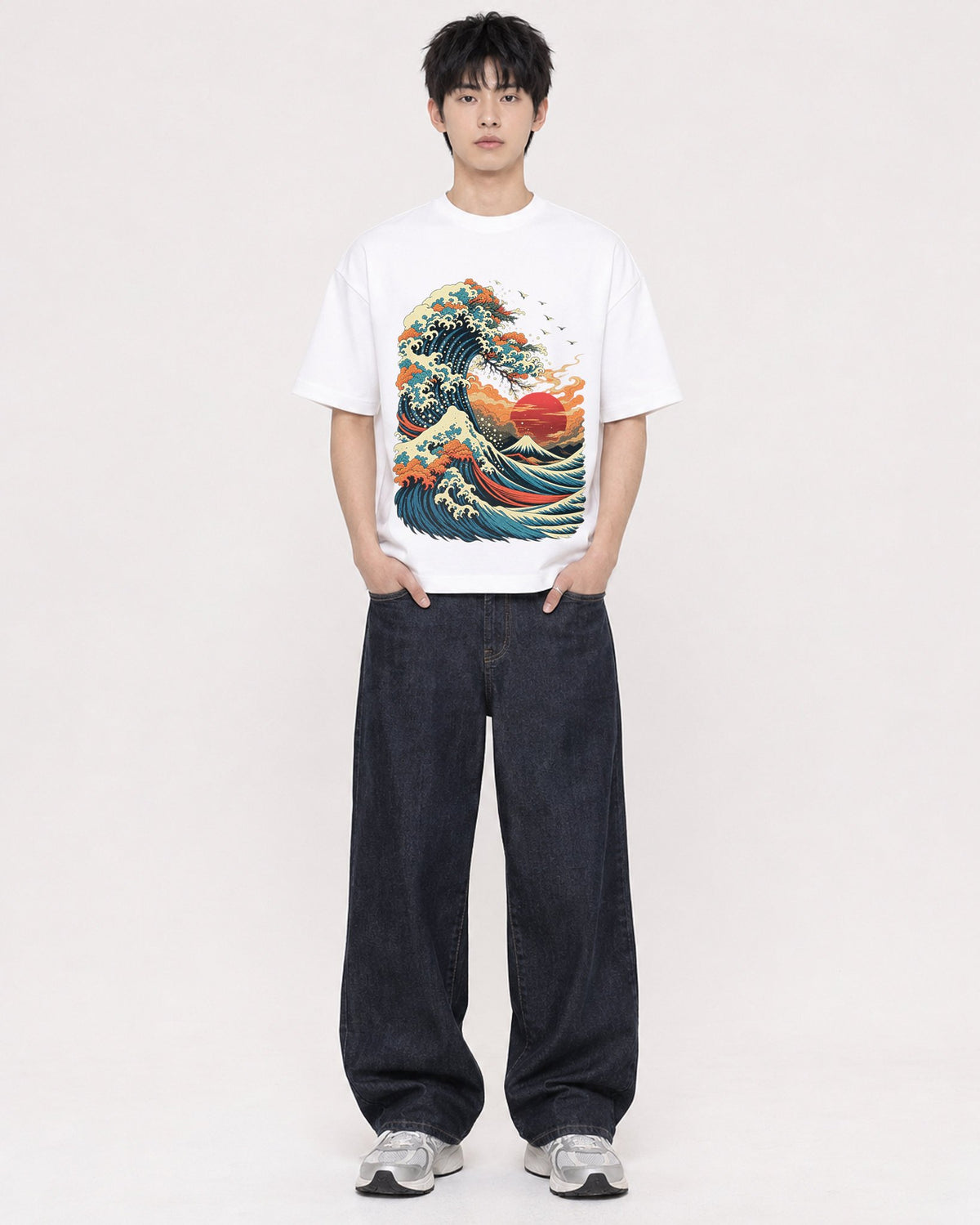 Mockup Boxy Heavyweight Tee White male full-body 01