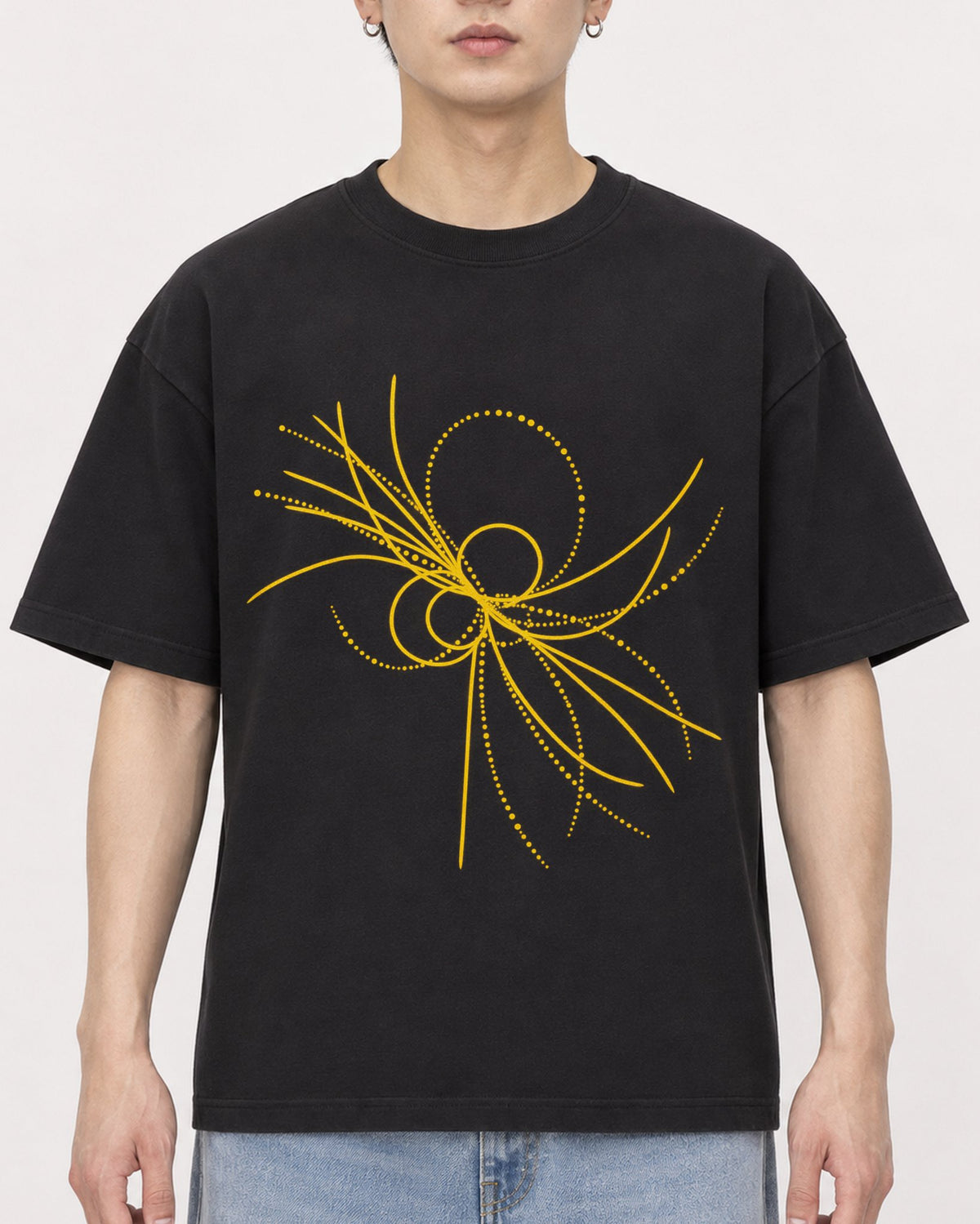 Mockup Boxy Heavyweight Tee Black male close-up 01