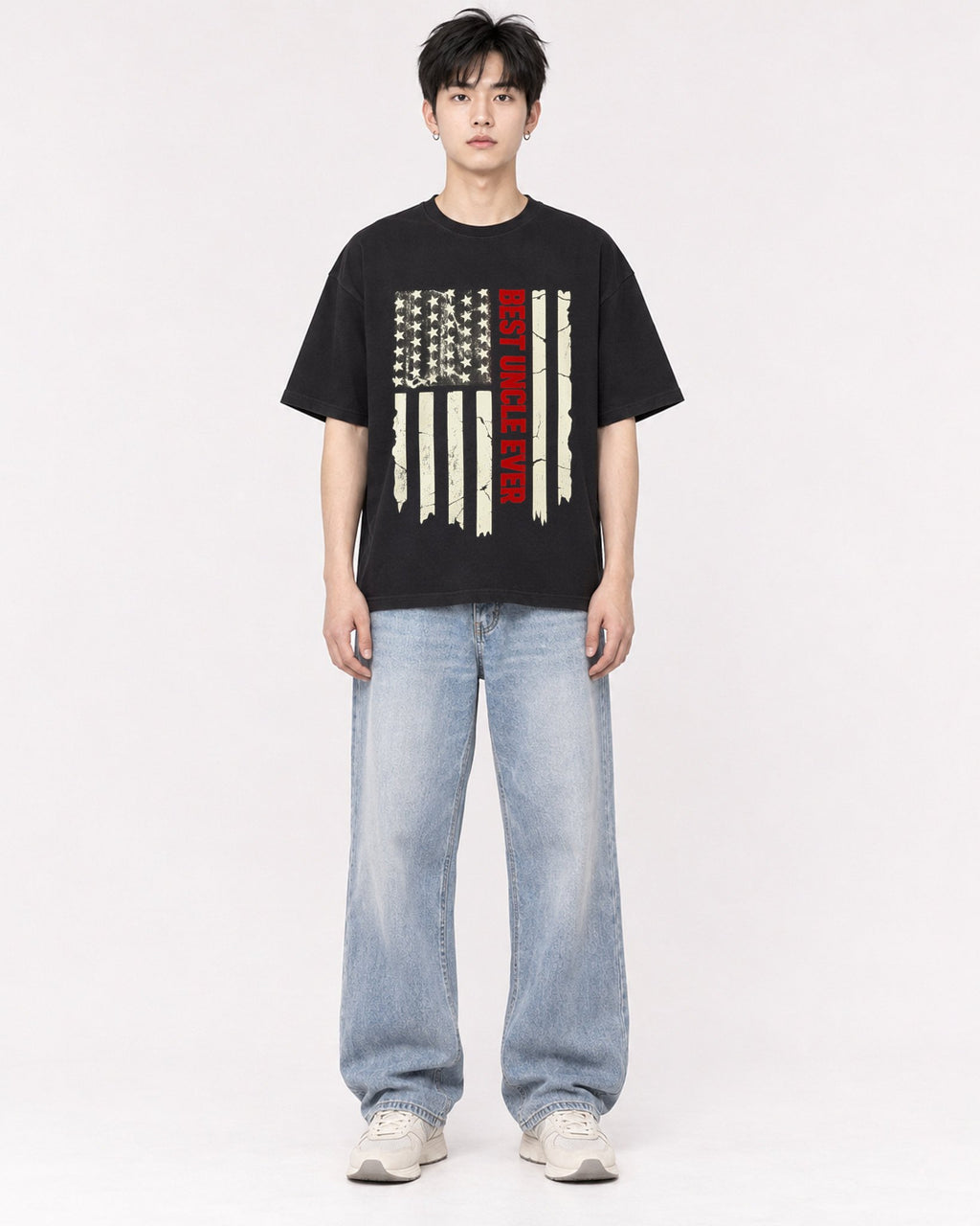 Mockup Boxy Heavyweight Tee Black male full-body 01