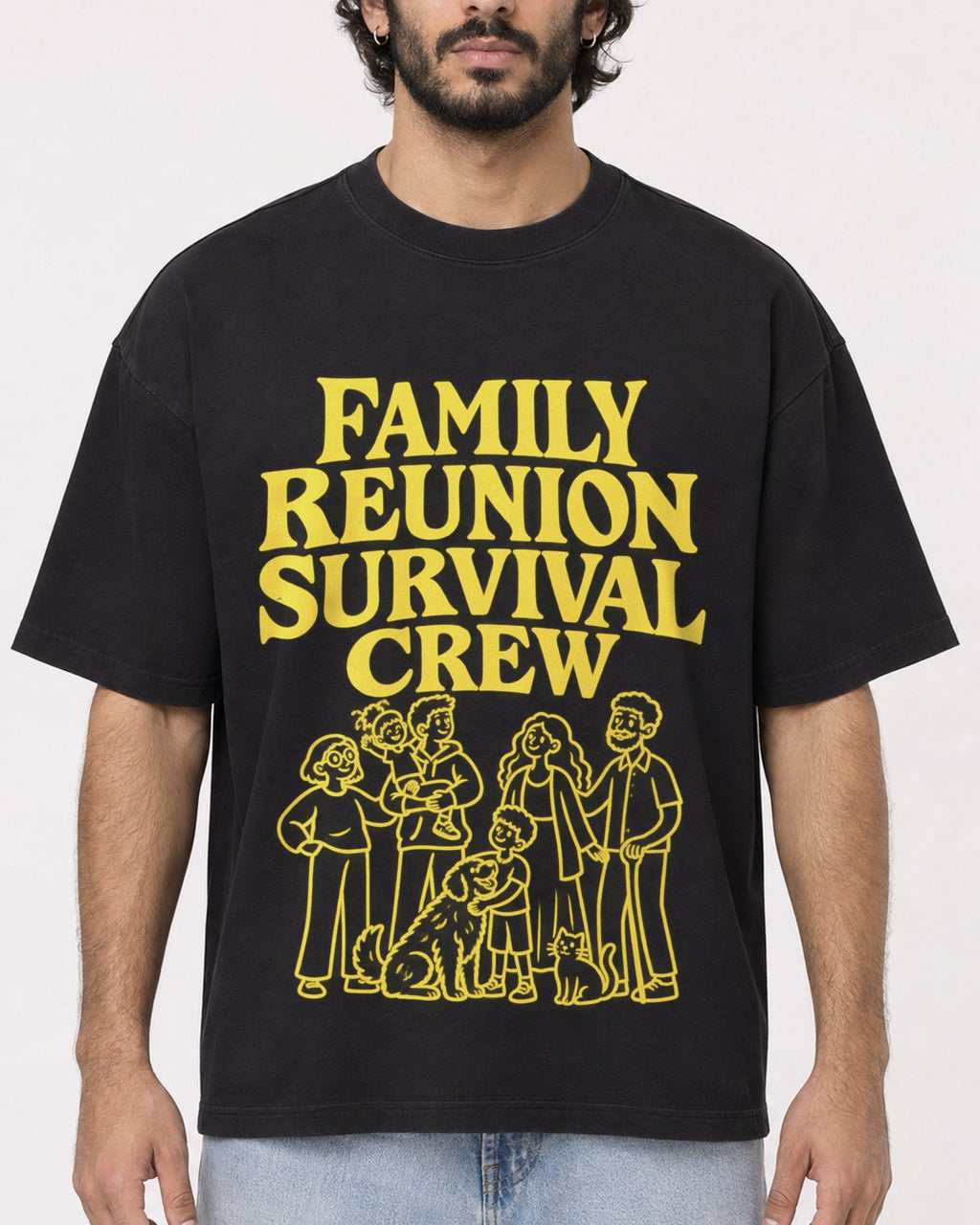 Mockup Boxy Heavyweight Tee Black male close-up 17