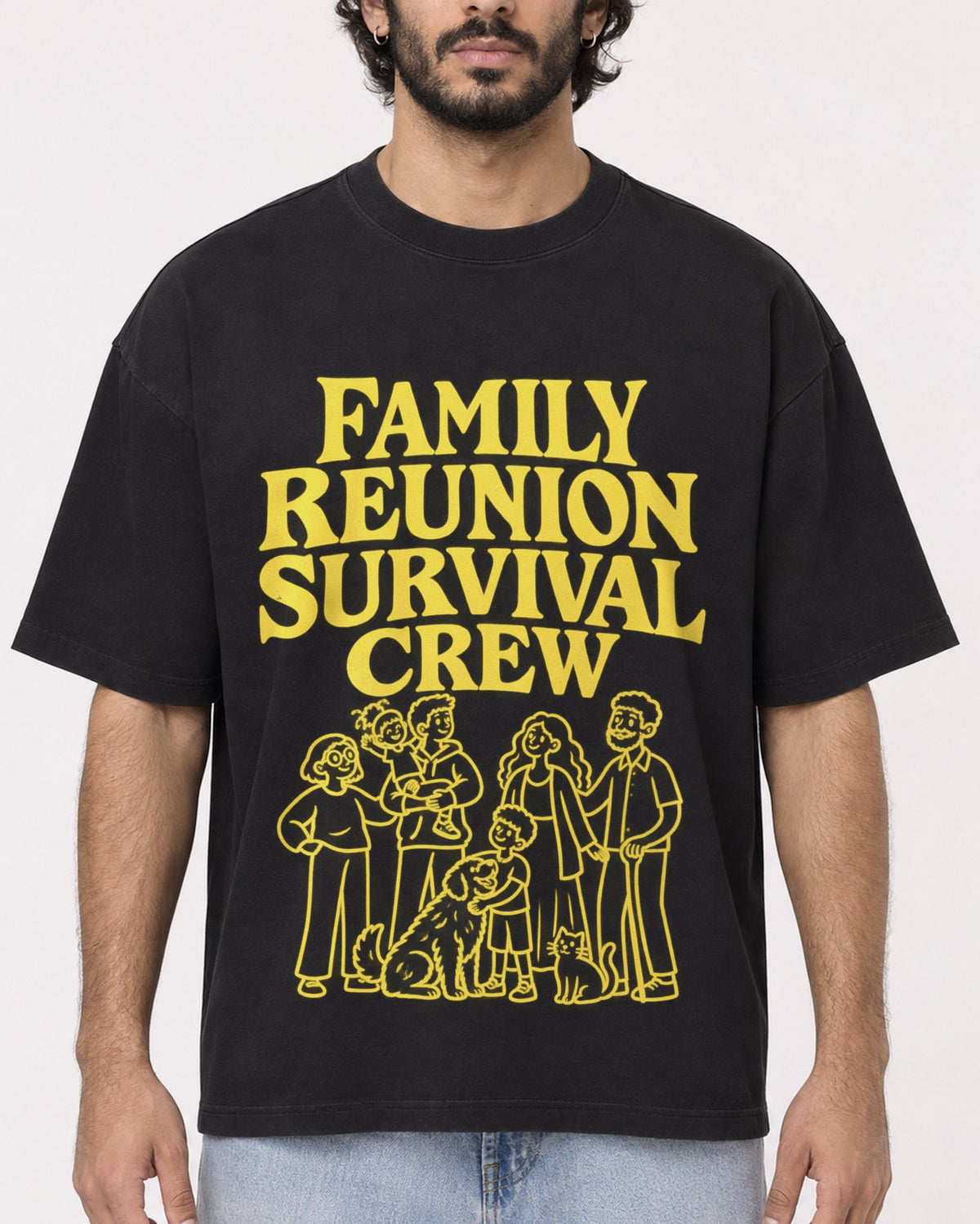 Mockup Boxy Heavyweight Tee Black male close-up 17