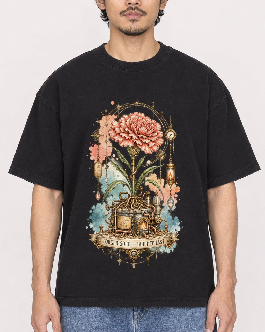 Mockup Boxy Heavyweight Tee Black male close-up 02