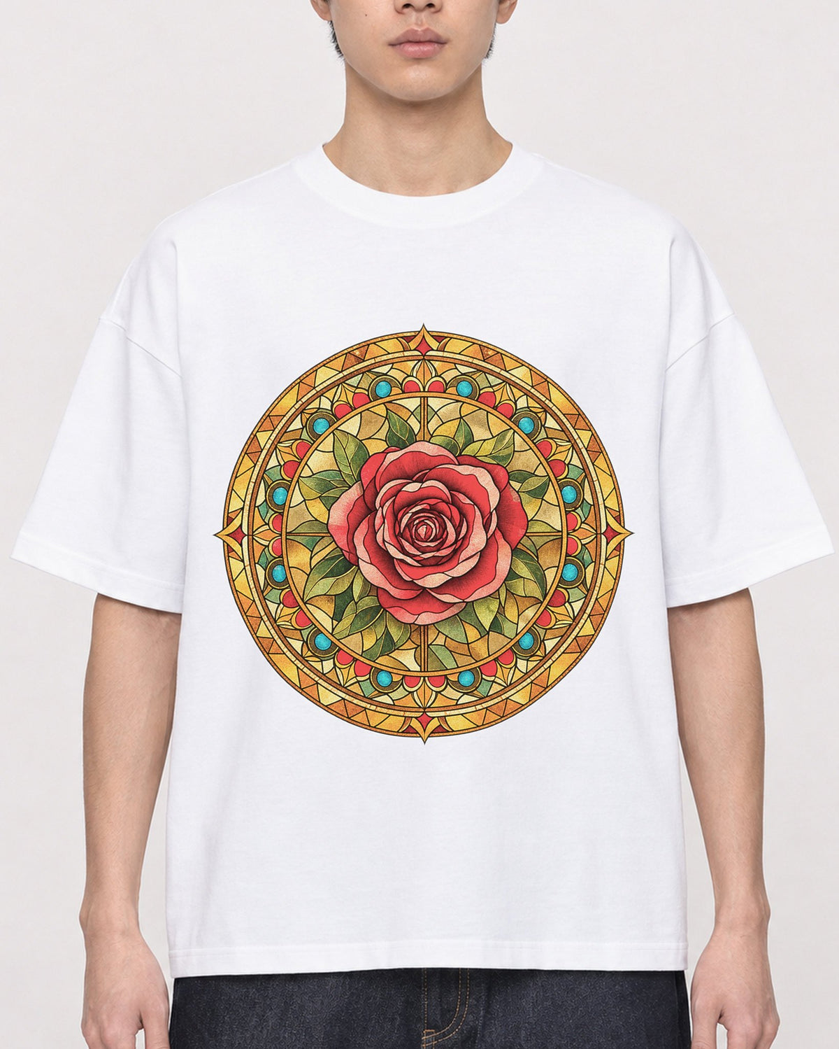 Mockup Boxy Heavyweight Tee White male close-up 01