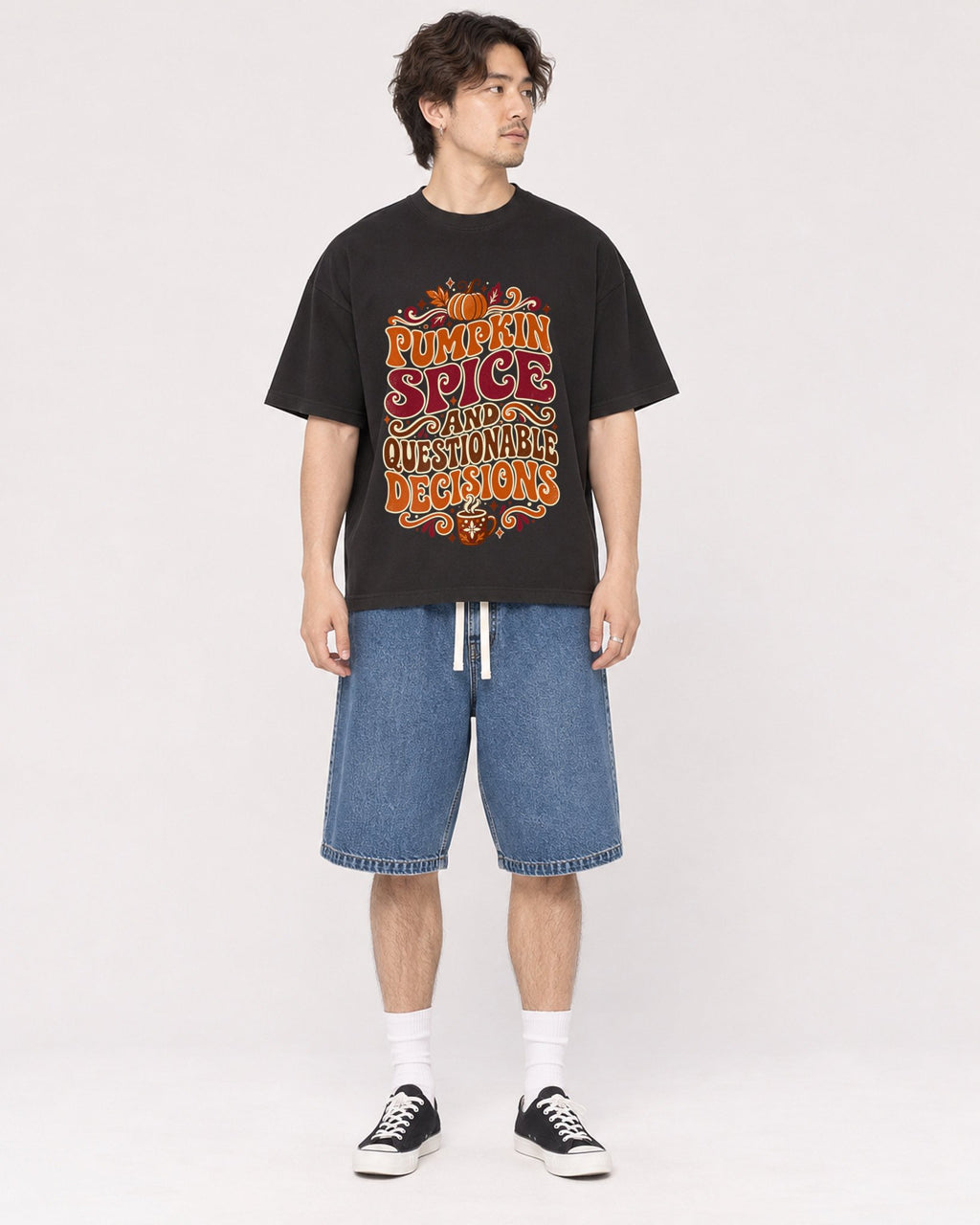 Mockup Boxy Heavyweight Tee Black male full-body 03
