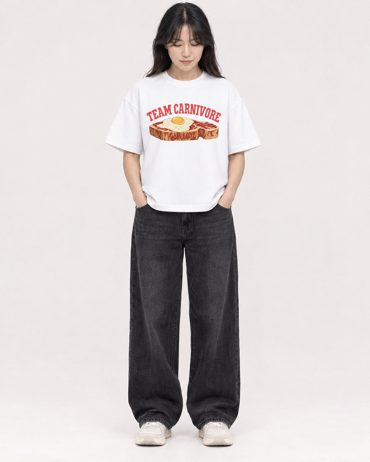 Mockup Boxy Heavyweight Tee White female full-body 13