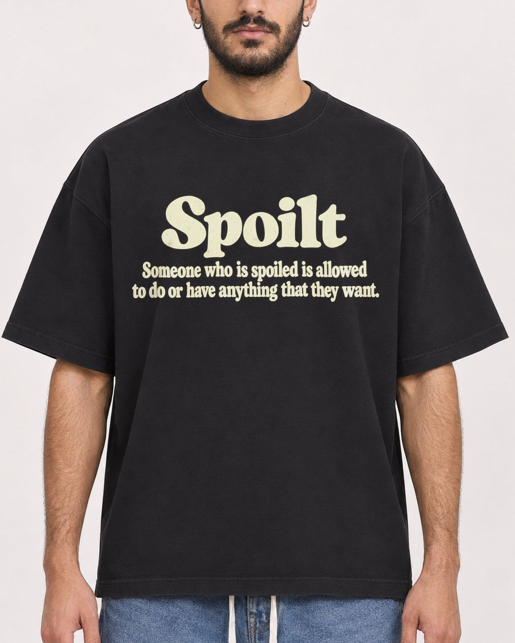 Mockup Boxy Heavyweight Tee Black male close-up 07